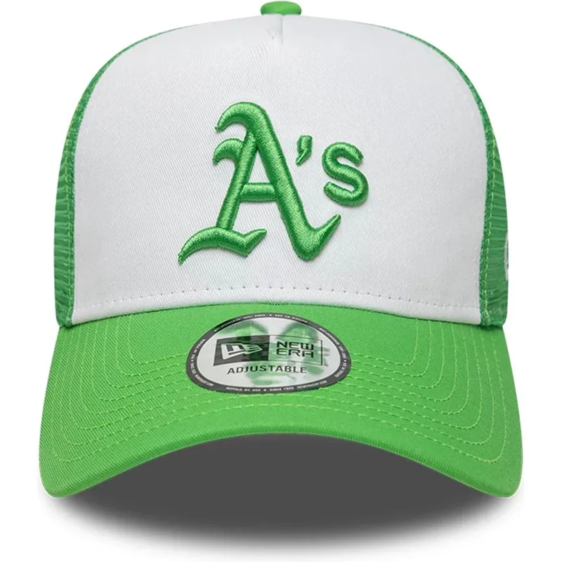 bone-trucker-verde-e-branco-com-logo-verde-a-frame-league-essential-da-oakland-athletics-mlb-da-new-era