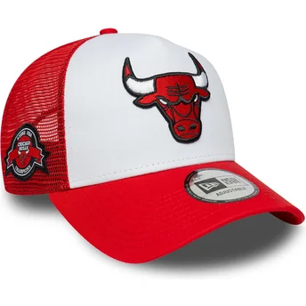 Boné trucker vermelho e branco A Frame Side Patch da Chicago Bulls NBA da New Era