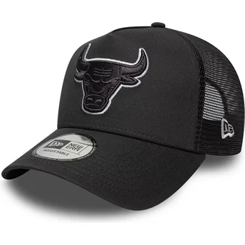 Boné trucker preto com logo preto A Frame Outline da Chicago Bulls NBA da New Era