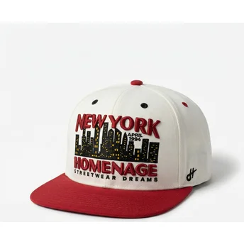 Boné plano bege e vermelho snapback NYSKY Skylines The Snap da Homenage