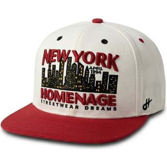 Boné plano bege e vermelho snapback NYSKY Skylines The Snap da Homenage