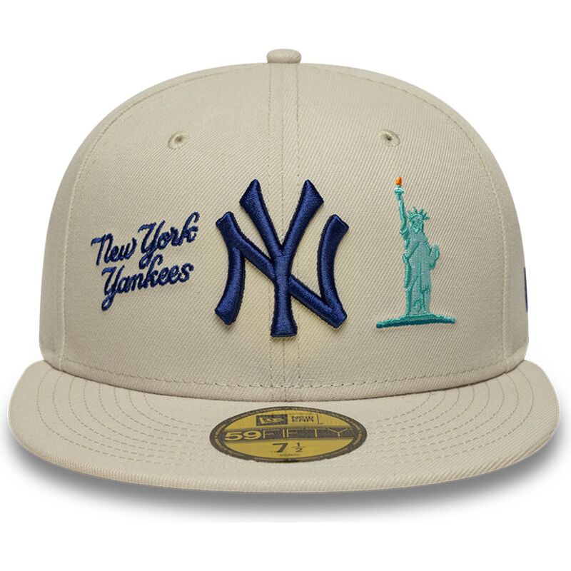 bone-plano-bege-justo-com-logo-azul-marinho-59fifty-city-icon-da-new-york-yankees-da-new-era