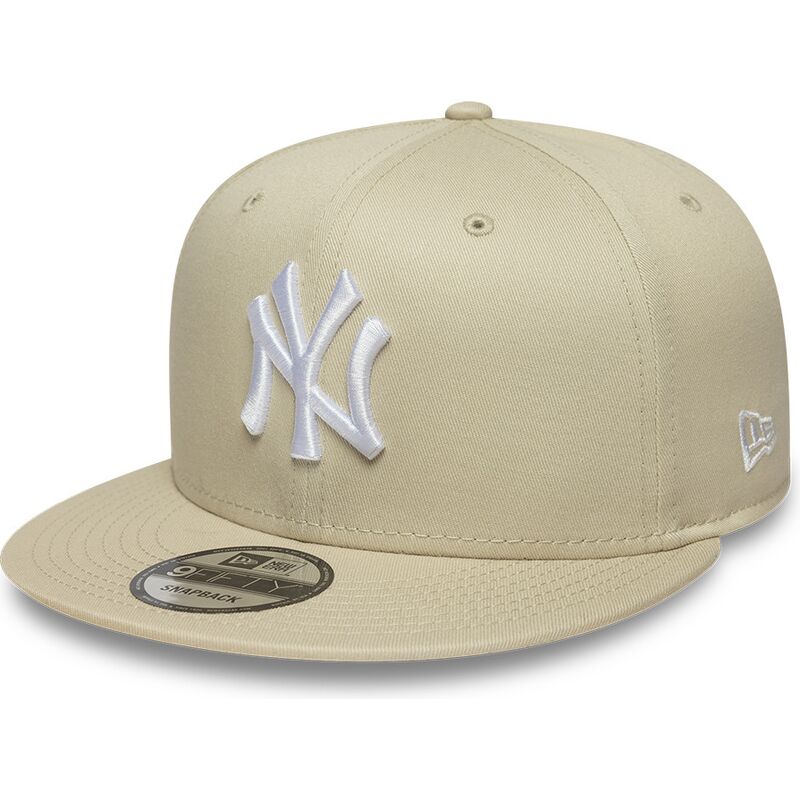 bone-plano-bege-snapback-com-logo-branco-9fifty-league-essential-da-new-york-yankees-mlb-da-new-era