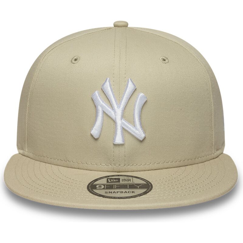 bone-plano-bege-snapback-com-logo-branco-9fifty-league-essential-da-new-york-yankees-mlb-da-new-era