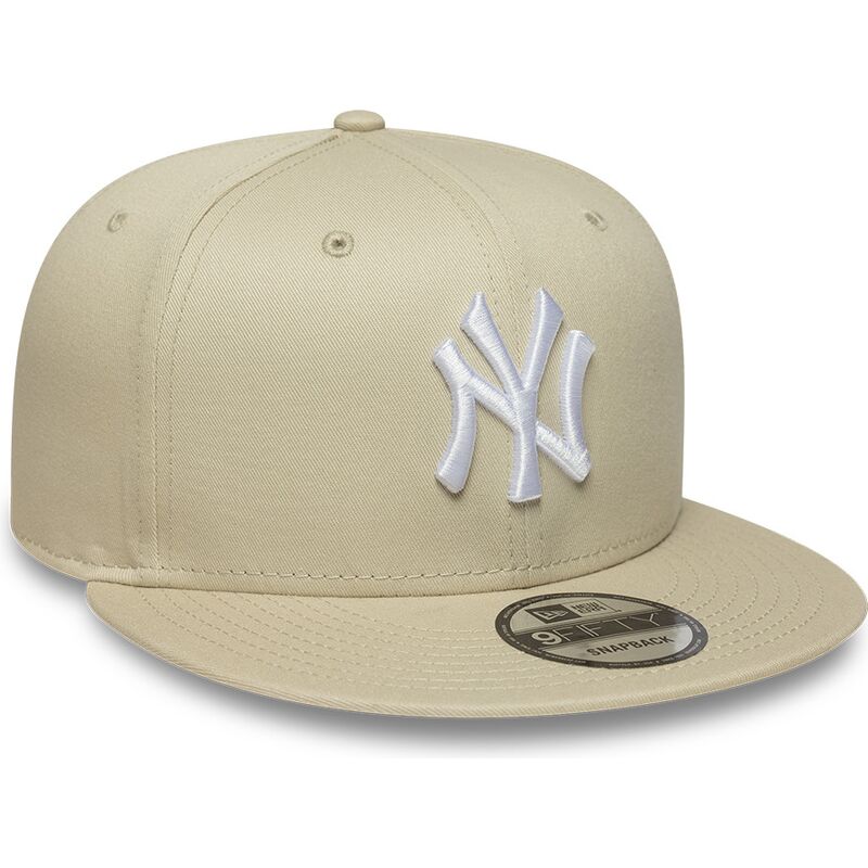 bone-plano-bege-snapback-com-logo-branco-9fifty-league-essential-da-new-york-yankees-mlb-da-new-era