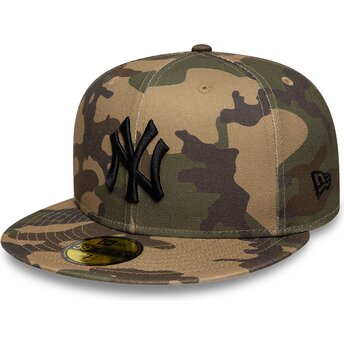 Boné plano camuflagem justo com logo preto 59FIFTY Camo da New York Yankees MLB da New Era