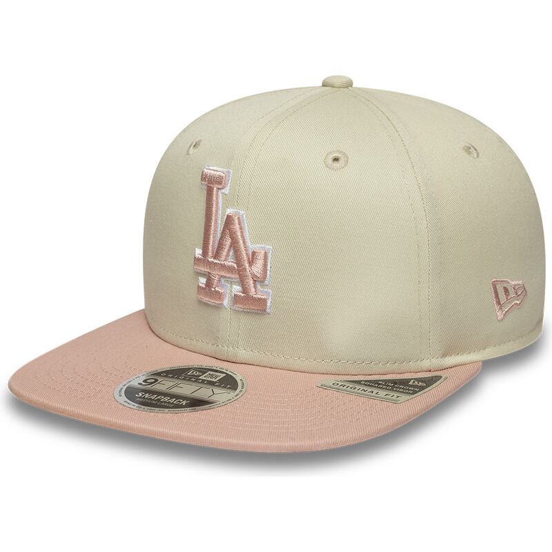 bone-plano-bege-snapback-com-logo-rosa-9fifty-original-fit-world-series-patch-da-los-angeles-dodgers-mlb-da-new-era