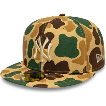 Boné plano camuflagem justo com logo bege 59FIFTY Camo da New York Yankees MLB da New Era