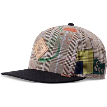 Boné plano cinza e preto snapback Crinklecheck da Djinns