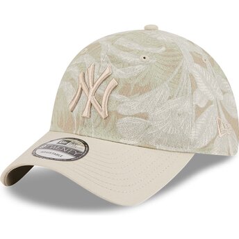 Boné curvo bege ajustável 9TWENTY Leafy Palm da New York Yankees MLB da New Era