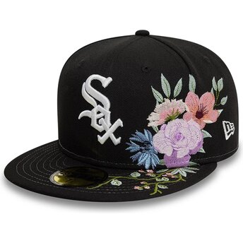 Boné plano preto justo 59FIFTY Floral da Chicago White Sox MLB da New Era