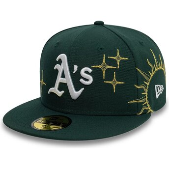 Boné plano verde justo 59FIFTY Zodiac da Oakland Athletics MLB da New Era