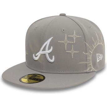 Boné plano cinza justo 59FIFTY Zodiac da Atlanta Braves MLB da New Era