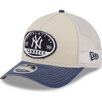 Boné trucker bege e azul marinho 9FORTY M-Crown A Frame Fray da New York Yankees MLB da New Era