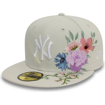 Boné plano bege justo 59FIFTY Floral da New York Yankees MLB da New Era