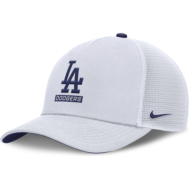 bone-trucker-branco-com-logo-azul-primetime-dri-fit-rise-structured-da-los-angeles-dodgers-mlb-da-nike