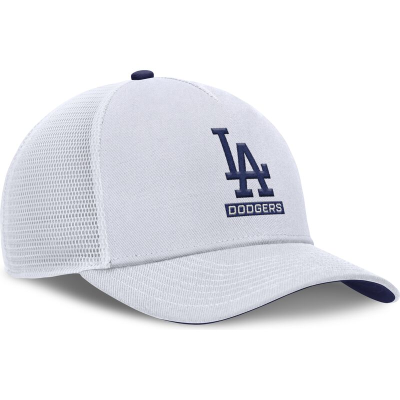 bone-trucker-branco-com-logo-azul-primetime-dri-fit-rise-structured-da-los-angeles-dodgers-mlb-da-nike