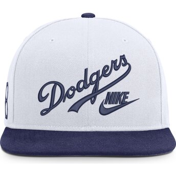 Boné plano branco e azul snapback Cooperstown Dri-Fit Pro Structured Square Bill da Los Angeles Dodgers MLB da Nike