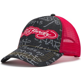 Boné trucker preto e vermelho Don Denim da Ed Hardy
