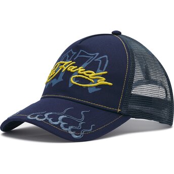 Boné trucker azul marinho e amarelo 1971 da Ed Hardy