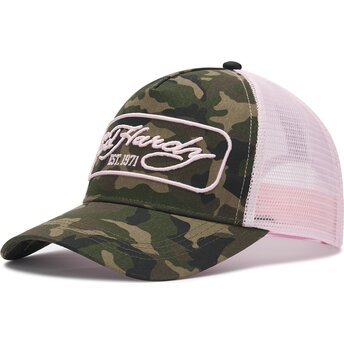 Boné trucker camuflagem e rosa 1971 da Ed Hardy