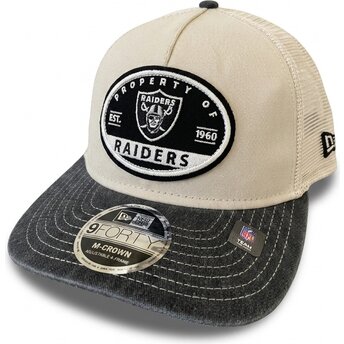 Boné trucker bege e preto 9FORTY M-Crown A Frame Fray da Las Vegas Raiders NFL da New Era