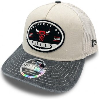 Boné trucker bege e cinza 9FORTY M-Crown A Frame Fray da Chicago Bulls NBA da New Era
