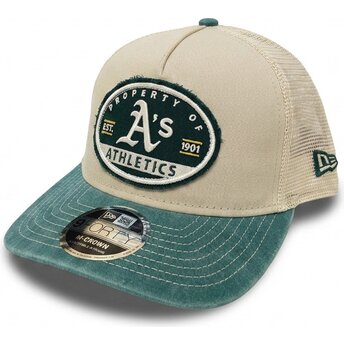 Boné trucker bege e verde 9FORTY M-Crown A Frame Fray da Oakland Athletics MLB da New Era