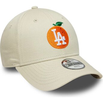 Boné curvo bege ajustável para criança 9FORTY Fruit Icon Orange da Los Angeles Dodgers MLB da New Era