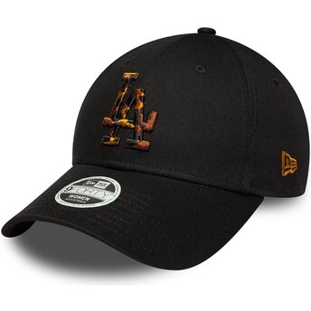 Boné curvo preto ajustável para mulheres 9FORTY Tort Infill da Los Angeles Dodgers MLB da New Era
