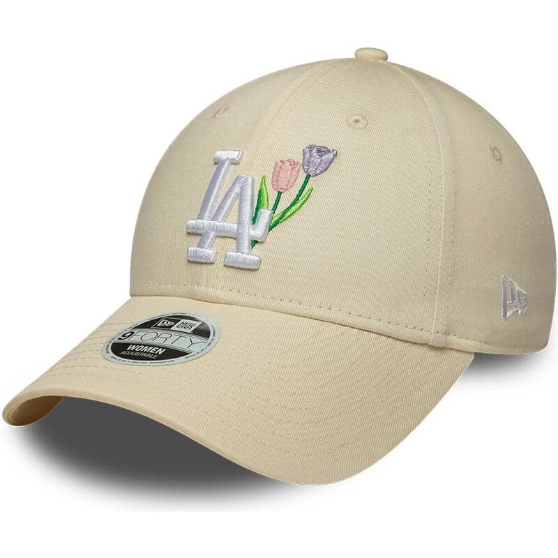 bone-curvo-bege-ajustavel-para-mulheres-9forty-flower-icon-da-los-angeles-dodgers-mlb-da-new-era