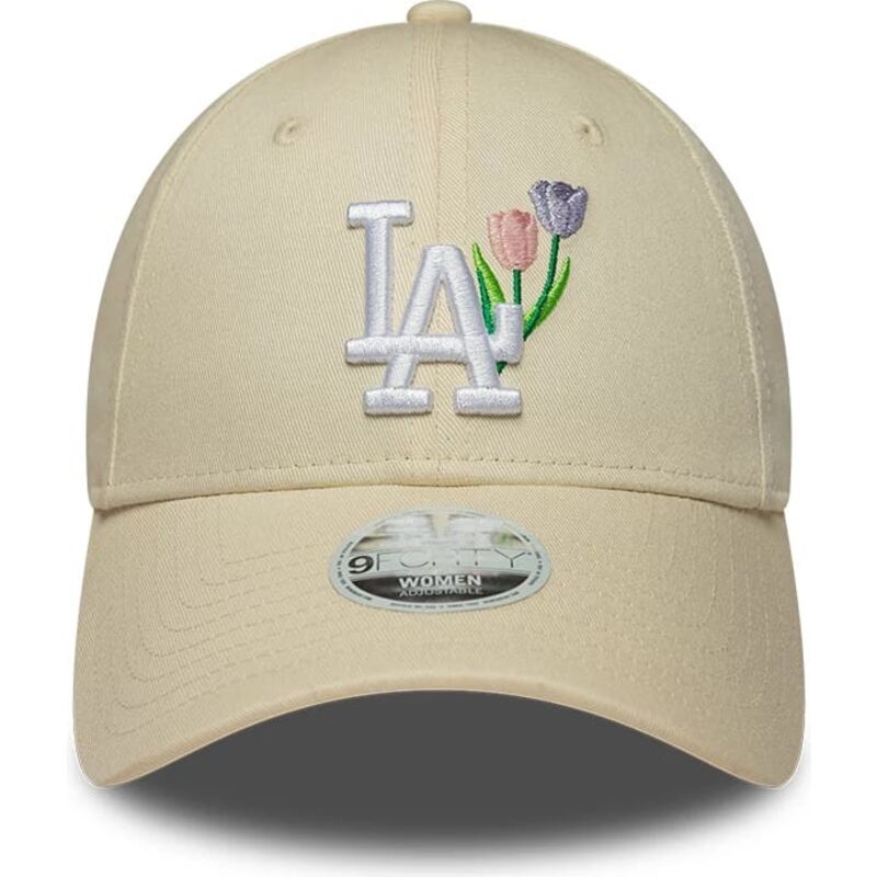 bone-curvo-bege-ajustavel-para-mulheres-9forty-flower-icon-da-los-angeles-dodgers-mlb-da-new-era