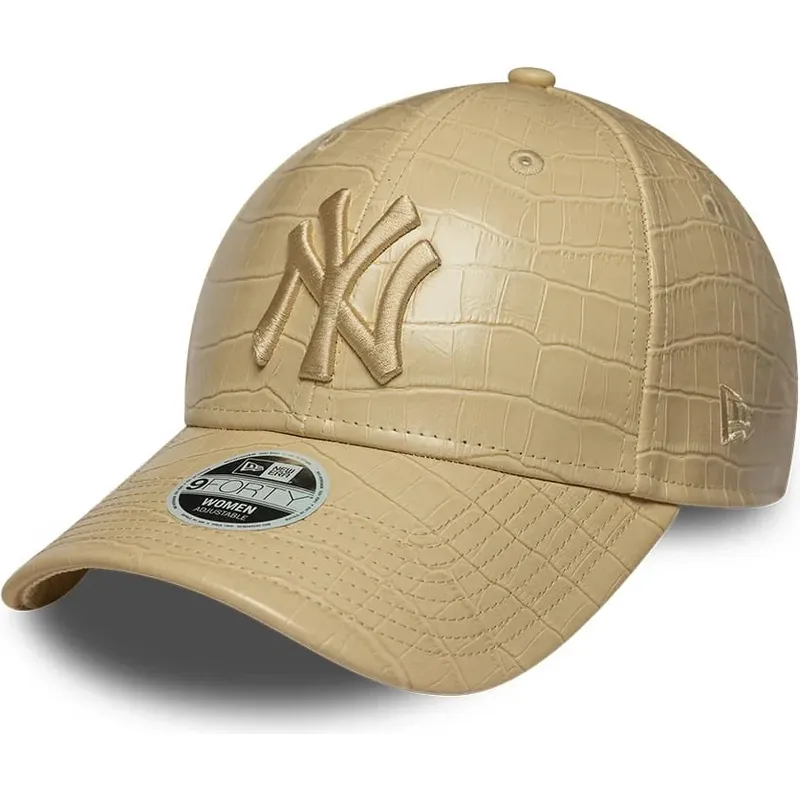 bone-curvo-bege-ajustavel-para-mulheres-com-logo-bege-9forty-pu-pattern-da-new-york-yankees-mlb-da-new-era
