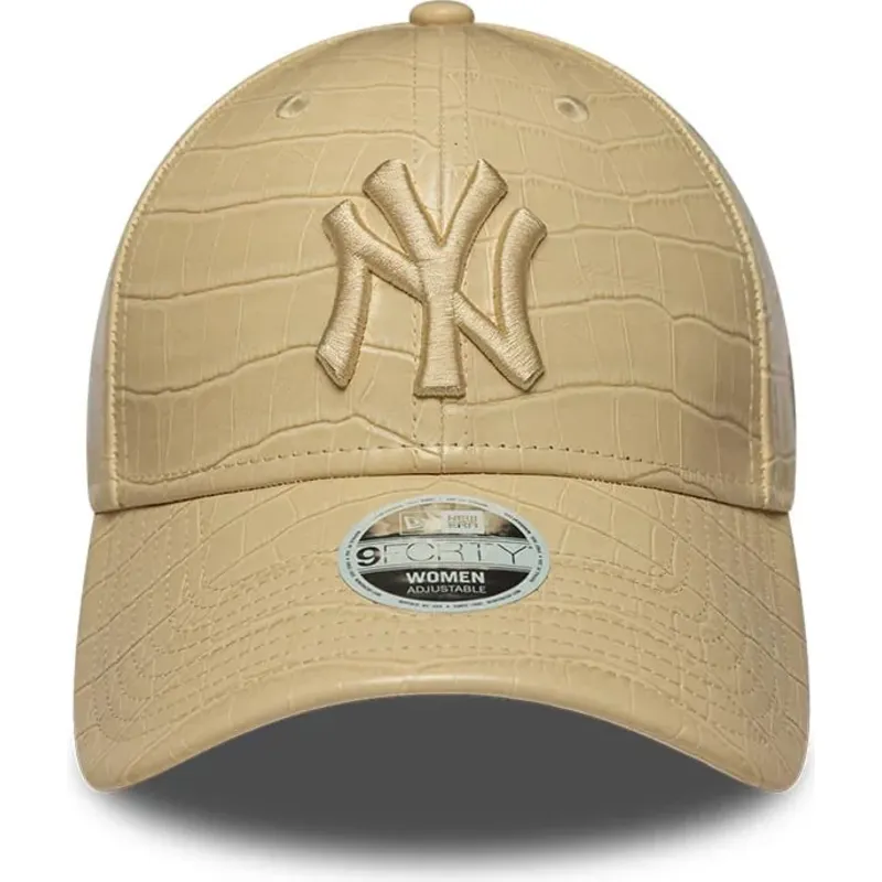 bone-curvo-bege-ajustavel-para-mulheres-com-logo-bege-9forty-pu-pattern-da-new-york-yankees-mlb-da-new-era