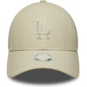 bone-curvo-bege-snapback-para-mulheres-com-logo-bege-9forty-m-crown-pu-diamante-da-los-angeles-dodgers-mlb-da-new-era