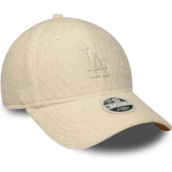 Boné curvo bege snapback para mulheres com logo bege 9FORTY M-Crown Winter Borg da Los Angeles Dodgers MLB da New Era