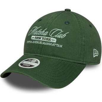 Boné curvo verde ajustável para mulheres 9TWENTY Matcha Club da New Era