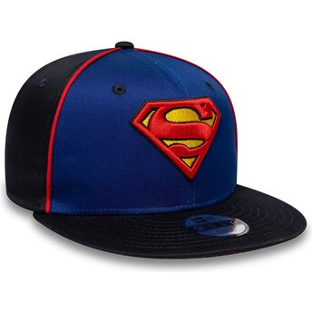 Boné plano azul snapback para criança 9FIFTY Piping da Superman DC Comics da New Era