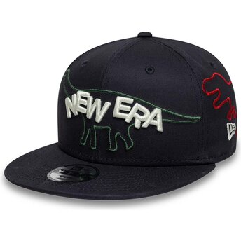 Boné plano azul marinho snapback para criança 9FIFTY Dino da New Era