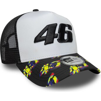 Boné trucker preto e branco E Frame Print Visor da Valentino Rossi VR46 MotoGP da New Era