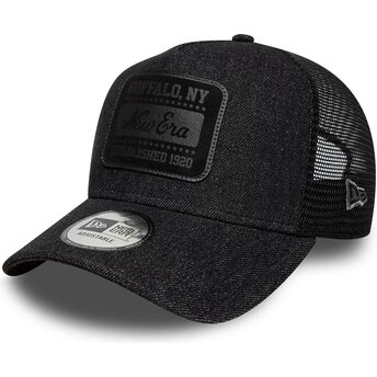 Boné trucker preto com logo preto A Frame Patch Denim da New Era