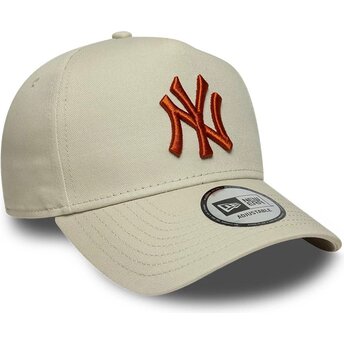 Boné curvo bege snapback com logo castanho E Frame League Essential da New York Yankees MLB da New Era