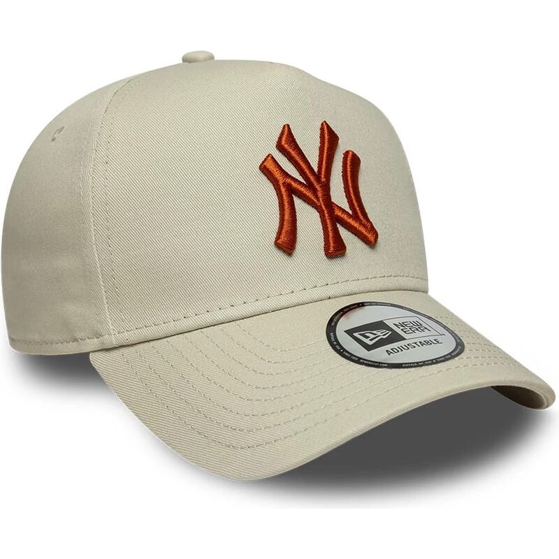 bone-curvo-bege-snapback-com-logo-castanho-e-frame-league-essential-da-new-york-yankees-mlb-da-new-era