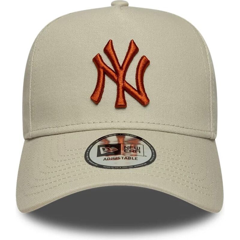 bone-curvo-bege-snapback-com-logo-castanho-e-frame-league-essential-da-new-york-yankees-mlb-da-new-era