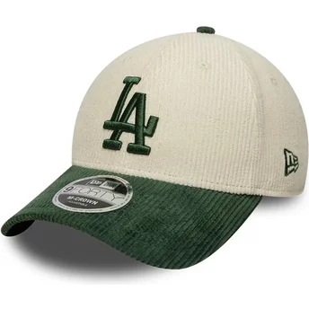 Boné curvo bege e verde snapback com logo verde 9FORTY M-Crown Cord da Los Angeles Dodgers MLB da New Era