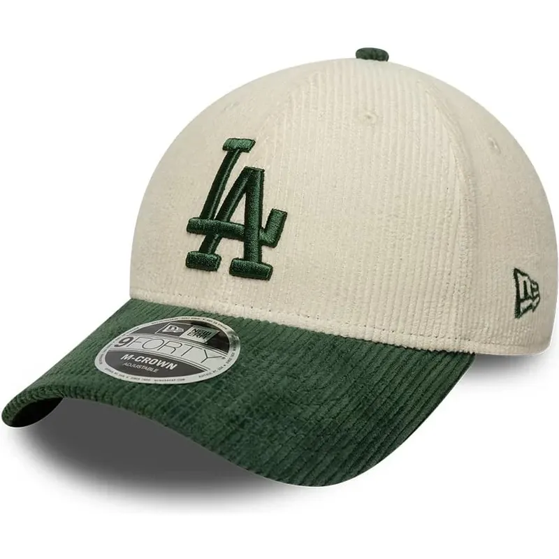 bone-curvo-bege-e-verde-snapback-com-logo-verde-9forty-m-crown-cord-da-los-angeles-dodgers-mlb-da-new-era