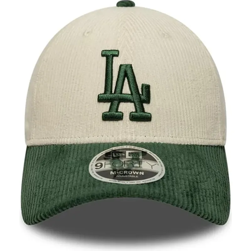 bone-curvo-bege-e-verde-snapback-com-logo-verde-9forty-m-crown-cord-da-los-angeles-dodgers-mlb-da-new-era