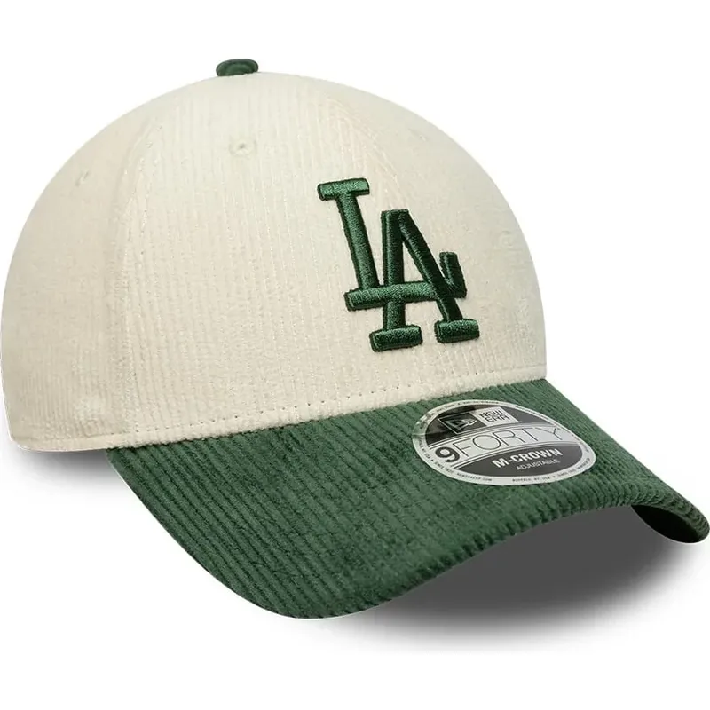 bone-curvo-bege-e-verde-snapback-com-logo-verde-9forty-m-crown-cord-da-los-angeles-dodgers-mlb-da-new-era