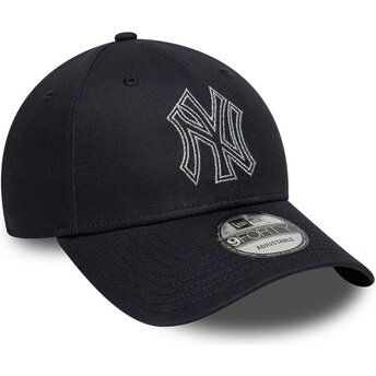 Boné curvo azul marinho ajustável 9FORTY Metallic Outline da New York Yankees MLB da New Era