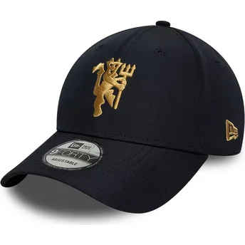 Boné curvo azul marinho ajustável com logo dourado 9FORTY da Manchester City Football Club Premier League da New Era
